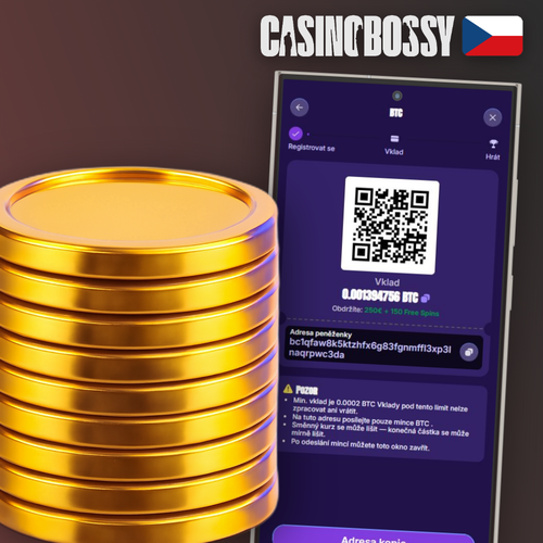 Bossy výběr výher — mobilní pokladna s ikonami platebních metod Visa, Skrill a Bitcoin